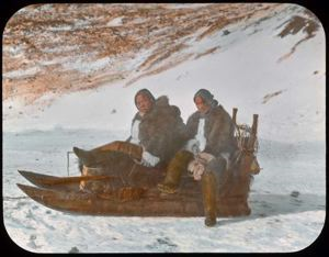 Image of Two women on sledge at Etah